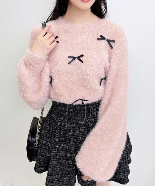 INGNI（イング）の「リボンデザインフェザー長袖ニット（ニット/セーター・レディース・ピンク系7/グレー系その他3/ホワイト×ブラック・M）」の10枚目の写真