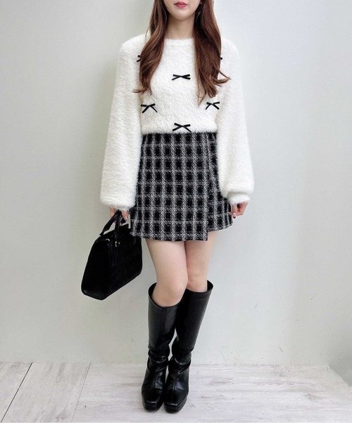 INGNI（イング）の「リボンデザインフェザー長袖ニット（ニット/セーター・レディース・ピンク系7/グレー系その他3/ホワイト×ブラック・M）」の15枚目の写真