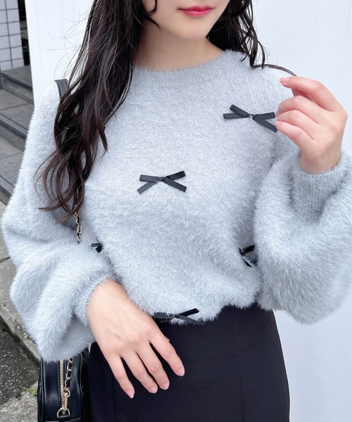 INGNI（イング）の「リボンデザインフェザー長袖ニット（ニット/セーター・レディース・ピンク系7/グレー系その他3/ホワイト×ブラック・M）」の18枚目の写真