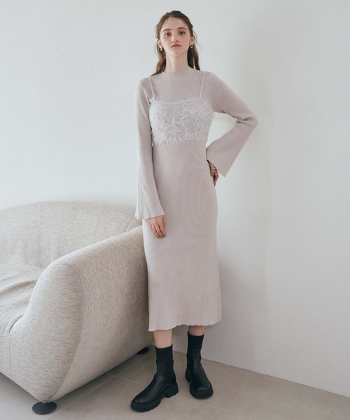 archives（アルシーヴ）の「フェザーニットビスチェ×ニットワンピースＳＥＴ（ワンピース・レディース・アイボリー/ブラック/グレー・MEDIUM）」の6枚目の写真