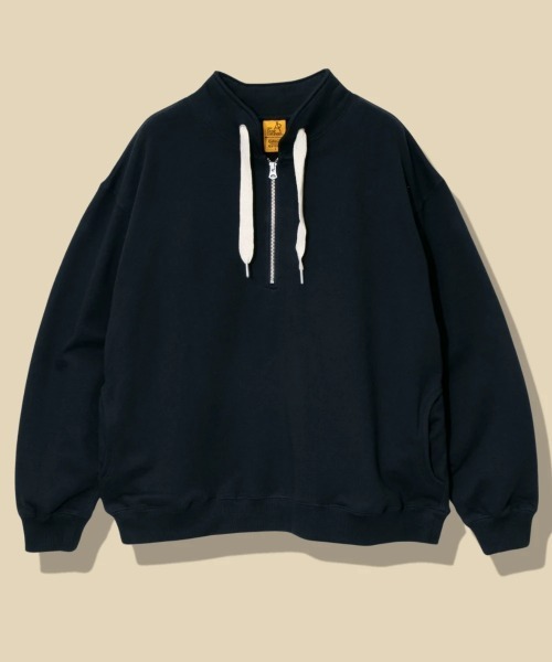 go slow caravan(ゴースローキャラバン)の「空紡糸裏毛 WIDEスピンドル スタンドカラーBIG ハーフZIP(スウェット・メンズ・グリーン/ネイビー・MEDIUM/LARGE)」の2枚目の写真