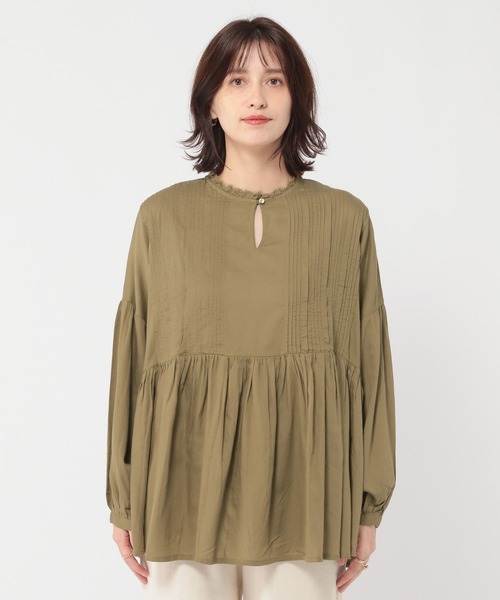 セール】コットンミドルツイルピンタックブラウス（シャツ/ブラウス