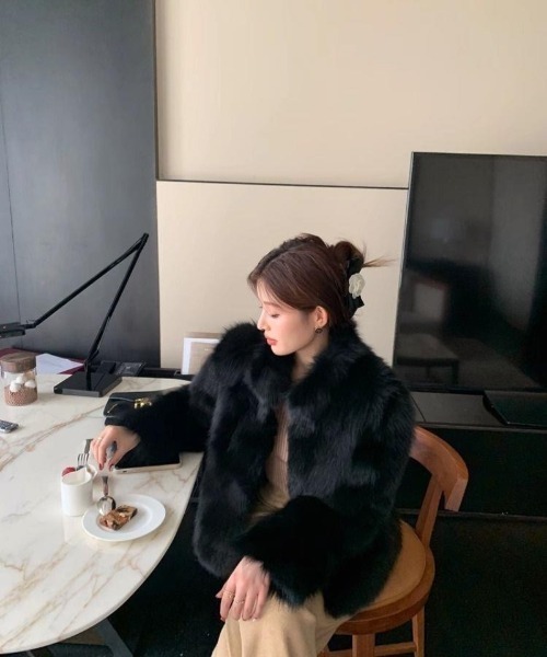 とぅあ　Blackもこもこファーコート とぅあ Blackもこもこファーコート 楽天市場】毛皮コート