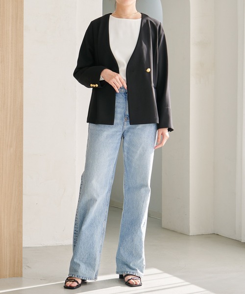 Dior ディオール 金ボタン　ノーカラージャケット ドット柄　11 GOLD釦ノーカラーテーラードジャケット Emma Taylor│STYLEDOOR