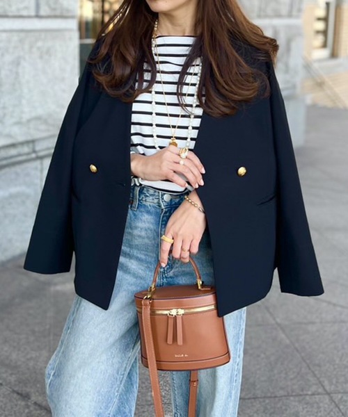 Emma Taylor（エマテイラー）の「GOLD釦ノーカラーテーラードジャケット（ノーカラージャケット・レディース・ブラック/モカ・FREE）」の15枚目の写真