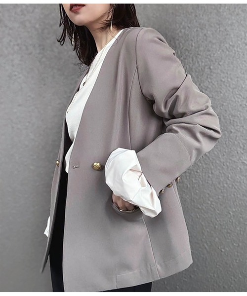 むむ　エマテイラー　金ボタンジャケット GOLD釦ノーカラーテーラードジャケット Emma Taylor│STYLEDOOR