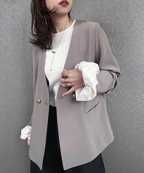 むむ　エマテイラー　金ボタンジャケット GOLD釦ノーカラーテーラードジャケット Emma Taylor│STYLEDOOR