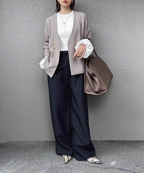 Emma Taylor（エマテイラー）の「GOLD釦ノーカラーテーラードジャケット（ノーカラージャケット・レディース・ブラック/モカ・FREE）」の12枚目の写真