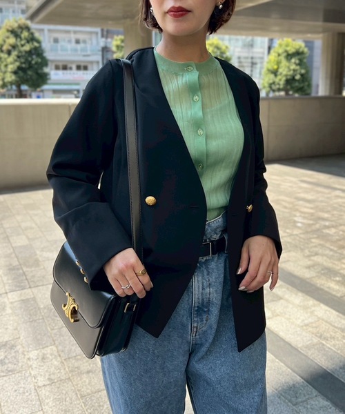 むむ　エマテイラー　金ボタンジャケット GOLD釦ノーカラーテーラードジャケット Emma Taylor│STYLEDOOR