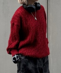 Chikashitsu + | ストリートファッション Chikashitsu + チカシツプラス angora like cable knit アンゴラケーブルニット ツイストニット 長袖ニット 長袖セーター 冬ニット 赤ニット 長袖トップス 韓国ファッション 韓国ストリート カジュアルファッション(ニット/セーター)
