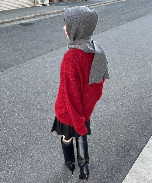 ストリートファッション Chikashitsu + チカシツプラス angora like cable knit アンゴラケーブルニット ツイストニット 長袖ニット 長袖セーター 冬ニット 赤ニット 長袖トップス 韓国ファッション 韓国ストリート カジュアルファッション（ニット/セーター）｜Chikashitsu +（チカシツプラス）