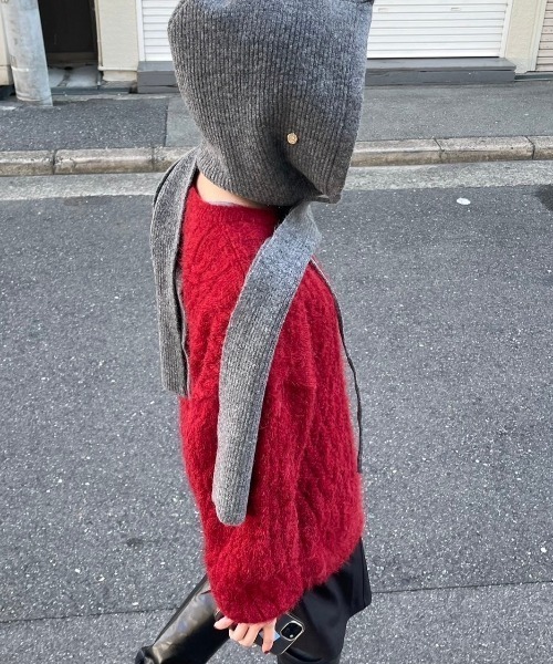 ストリートファッション Chikashitsu + チカシツプラス angora like cable knit アンゴラケーブルニット ツイストニット 長袖ニット 長袖セーター 冬ニット 赤ニット 長袖トップス 韓国ファッション 韓国ストリート カジュアルファッション（ニット/セーター）｜Chikashitsu +（チカシツプラス）