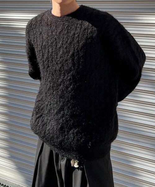 ストリートファッション Chikashitsu + チカシツプラス angora like cable knit アンゴラケーブルニット ツイストニット 長袖ニット 長袖セーター 冬ニット 赤ニット 長袖トップス 韓国ファッション 韓国ストリート カジュアルファッション（ニット/セーター）｜Chikashitsu +（チカシツプラス）