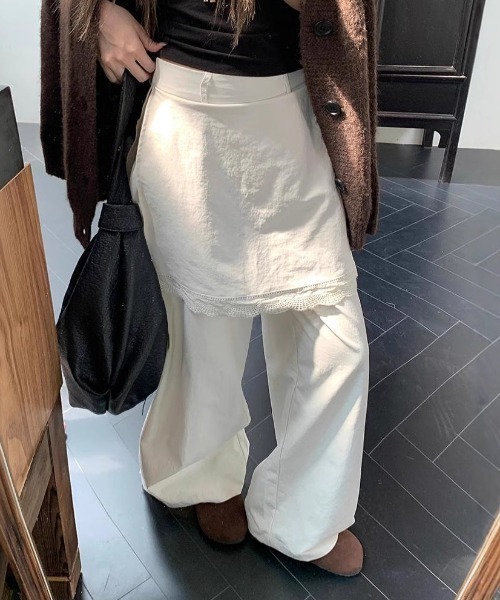 LAC-VERT(ラック・ヴェール)の「レース付き巻きスカートパンツ(その他パンツ・レディース・ホワイト・FREE/L)」の3枚目の写真