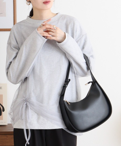 Arinomama(アリノママ)の「USAコットン チュールドッキングT(Tシャツ/カットソー・レディース・チャコールグレー/杢グレー/ライトブラウン/ホワイト・FREE)」の4枚目の写真