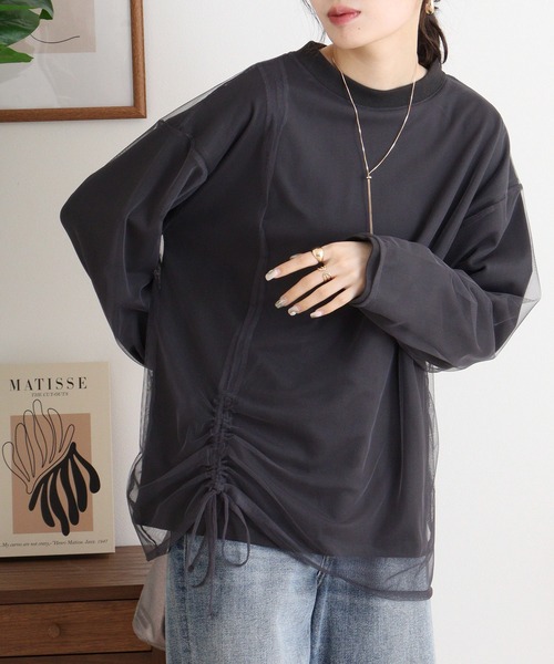 Arinomama(アリノママ)の「USAコットン チュールドッキングT(Tシャツ/カットソー・レディース・チャコールグレー/杢グレー/ライトブラウン/ホワイト・FREE)」の3枚目の写真