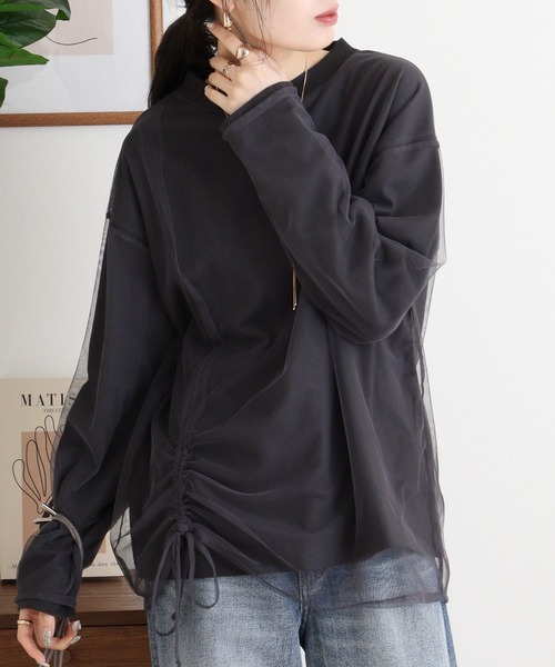 Arinomama(アリノママ)の「USAコットン チュールドッキングT(Tシャツ/カットソー・レディース・チャコールグレー/杢グレー/ライトブラウン/ホワイト・FREE)」の10枚目の写真