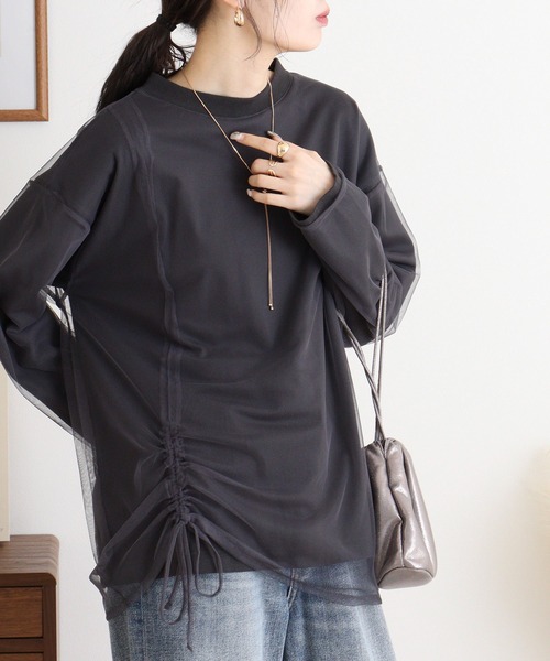Arinomama(アリノママ)の「USAコットン チュールドッキングT(Tシャツ/カットソー・レディース・チャコールグレー/杢グレー/ライトブラウン/ホワイト・FREE)」の11枚目の写真