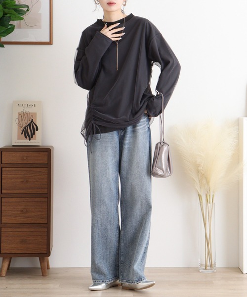 Arinomama(アリノママ)の「USAコットン チュールドッキングT(Tシャツ/カットソー・レディース・チャコールグレー/杢グレー/ライトブラウン/ホワイト・FREE)」の12枚目の写真