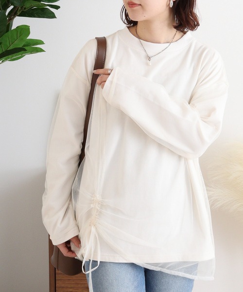 Arinomama(アリノママ)の「USAコットン チュールドッキングT(Tシャツ/カットソー・レディース・チャコールグレー/杢グレー/ライトブラウン/ホワイト・FREE)」の5枚目の写真