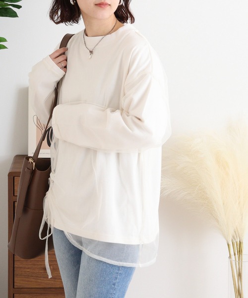 Arinomama(アリノママ)の「USAコットン チュールドッキングT(Tシャツ/カットソー・レディース・チャコールグレー/杢グレー/ライトブラウン/ホワイト・FREE)」の6枚目の写真