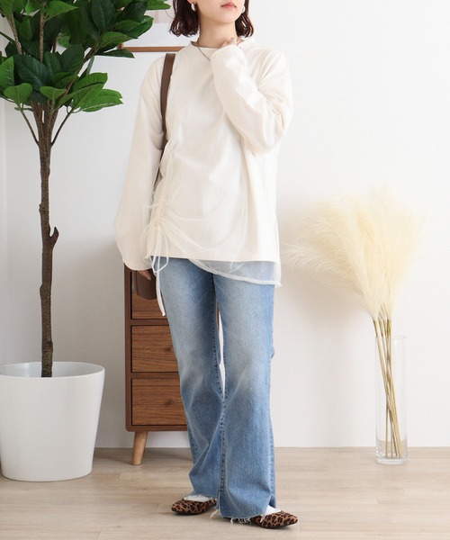 Arinomama(アリノママ)の「USAコットン チュールドッキングT(Tシャツ/カットソー・レディース・チャコールグレー/杢グレー/ライトブラウン/ホワイト・FREE)」の8枚目の写真