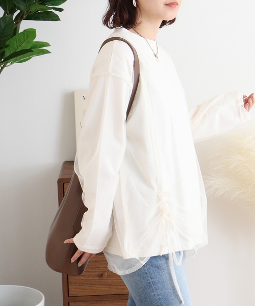 Arinomama(アリノママ)の「USAコットン チュールドッキングT(Tシャツ/カットソー・レディース・チャコールグレー/杢グレー/ライトブラウン/ホワイト・FREE)」の7枚目の写真