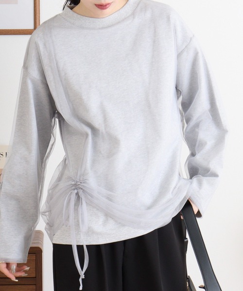 Arinomama(アリノママ)の「USAコットン チュールドッキングT(Tシャツ/カットソー・レディース・チャコールグレー/杢グレー/ライトブラウン/ホワイト・FREE)」の14枚目の写真