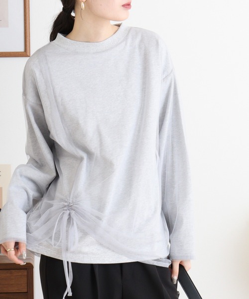 Arinomama(アリノママ)の「USAコットン チュールドッキングT(Tシャツ/カットソー・レディース・チャコールグレー/杢グレー/ライトブラウン/ホワイト・FREE)」の15枚目の写真