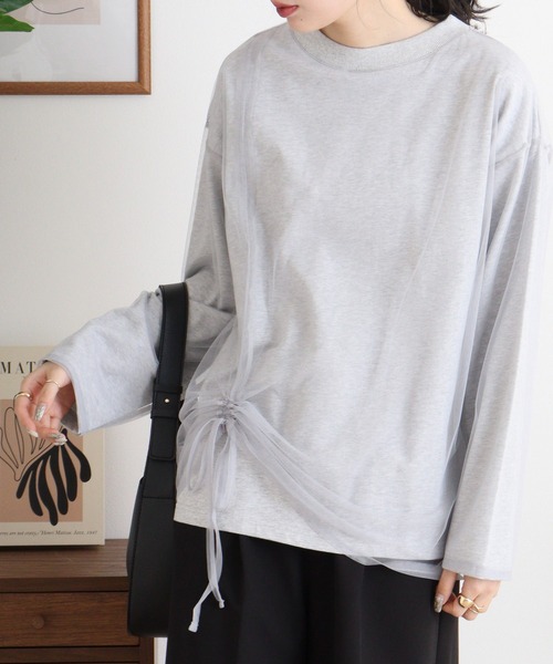 Arinomama(アリノママ)の「USAコットン チュールドッキングT(Tシャツ/カットソー・レディース・チャコールグレー/杢グレー/ライトブラウン/ホワイト・FREE)」の13枚目の写真