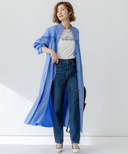 23区 L(ニジュウサンクオオキイサイズ)の「【洗える】コンパクトライトクロス ピンタック ワンピース(ワンピース・レディース・ブラック系/ブルー系/ベージュ系・50/46/44/48)」の4枚目の写真