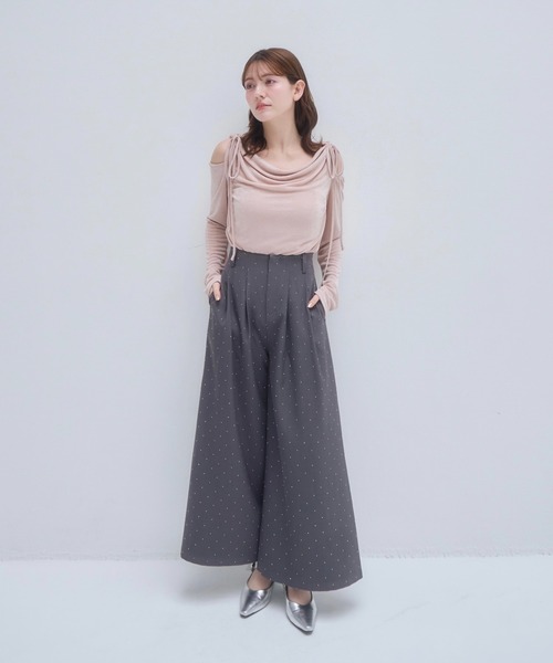 ビジュー付き黒ワイドパンツ ビジューワイドパンツ（その他パンツ）｜mellowneon