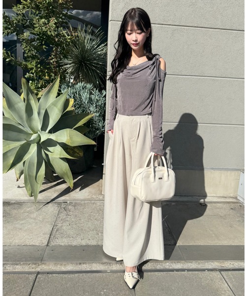 ビジュー付き黒ワイドパンツ ビジューワイドパンツ（その他パンツ）｜mellowneon