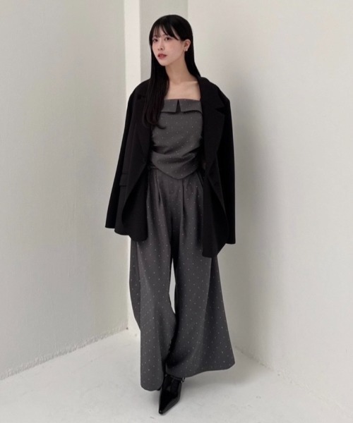 ビジュー付き黒ワイドパンツ ビジューワイドパンツ（その他パンツ）｜mellowneon