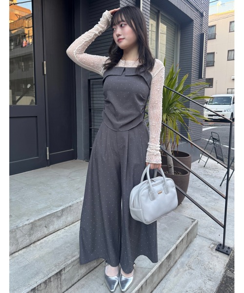 ビジュー付き黒ワイドパンツ ビジューワイドパンツ（その他パンツ）｜mellowneon