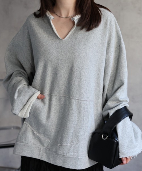 CREARE -LINO-(クレアーレリノ)の「<ユニセックス>フロントポケットキーネックプルオーバー/トップス(スウェット・レディース・ブラック/オフホワイト/グレー・FREE)」の19枚目の写真
