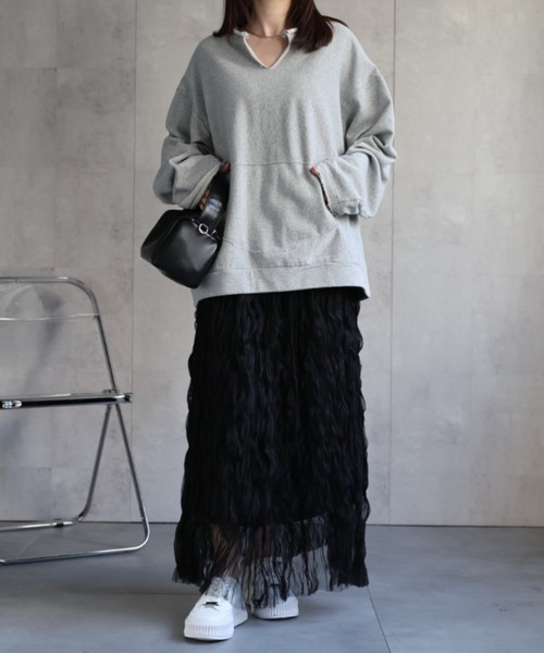 CREARE -LINO-(クレアーレリノ)の「<ユニセックス>フロントポケットキーネックプルオーバー/トップス(スウェット・レディース・ブラック/オフホワイト/グレー・FREE)」の21枚目の写真