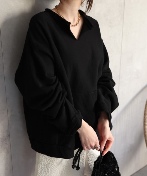 CREARE -LINO-(クレアーレリノ)の「<ユニセックス>フロントポケットキーネックプルオーバー/トップス(スウェット・レディース・ブラック/オフホワイト/グレー・FREE)」の15枚目の写真