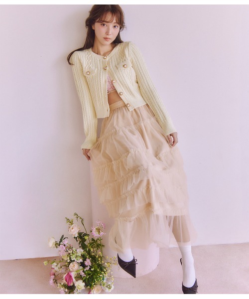 PEACH JOHN（ピーチジョン）の「ツイード風ニットカーデ（カーディガン/ボレロ・レディース・ミント/ネイビー/アイボリー・ONE SIZE）」の5枚目の写真