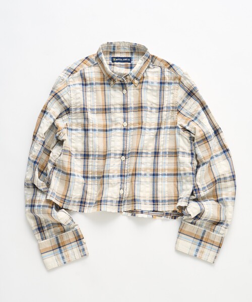 FREAK'S STORE(フリークスストア)の「NAUTICA JEANS CO./ノーティカジーンズ シアサッカーチェック カットオフシャツ(シャツ/ブラウス・レディース・ナチュラル/グリーン/サックスブルー・フリ-)」の1枚目の写真