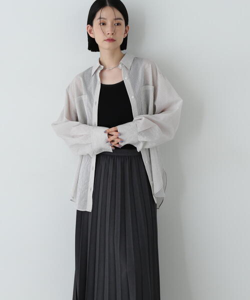 N.（N. Natural Beauty Basic）（エヌエヌナチュラルビューティーベーシック）の「シアーストライプシャツ（シャツ/ブラウス・レディース・ブルー/ピンク/グレー/ベージュ・MEDIUM）」の7枚目の写真