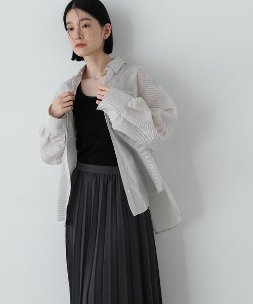 N.（N. Natural Beauty Basic）（エヌエヌナチュラルビューティーベーシック）の「シアーストライプシャツ（シャツ/ブラウス・レディース・ブルー/ピンク/グレー/ベージュ・MEDIUM）」の11枚目の写真