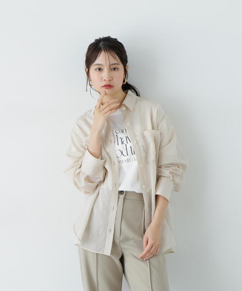 N.（N. Natural Beauty Basic）（エヌエヌナチュラルビューティーベーシック）の「シアーストライプシャツ（シャツ/ブラウス・レディース・ブルー/ピンク/グレー/ベージュ・MEDIUM）」の14枚目の写真