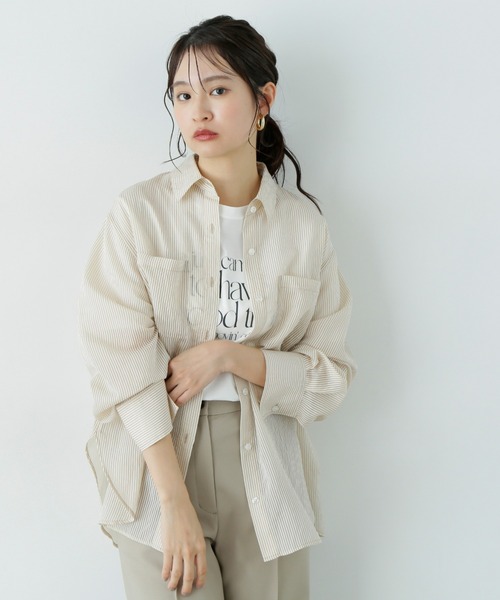 N.（N. Natural Beauty Basic）（エヌエヌナチュラルビューティーベーシック）の「シアーストライプシャツ（シャツ/ブラウス・レディース・ブルー/ピンク/グレー/ベージュ・MEDIUM）」の3枚目の写真