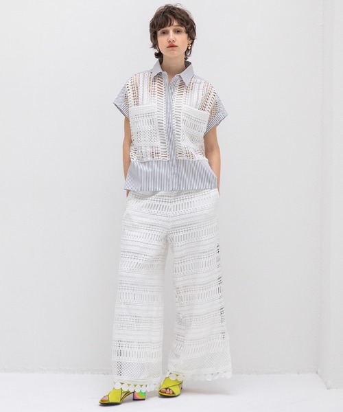 AULA AILA(アウラアイラ)の「レースストライプサイドラインパンツ(その他パンツ・レディース・ブラック/ネイビー/ホワイト・0/1)」の13枚目の写真