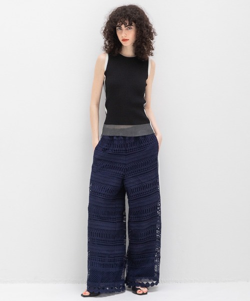 AULA AILA(アウラアイラ)の「レースストライプサイドラインパンツ(その他パンツ・レディース・ブラック/ネイビー/ホワイト・0/1)」の8枚目の写真