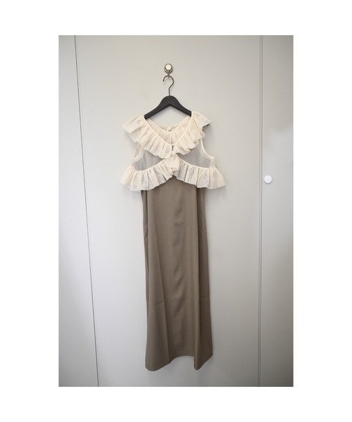 スタイルブロック STYLEBLOCK ツイル×チュールフリルベストセットキャミワンピース （グレージュ） スタイルブロック STYLEBLOCK ツイル×チュールフリルベスト
