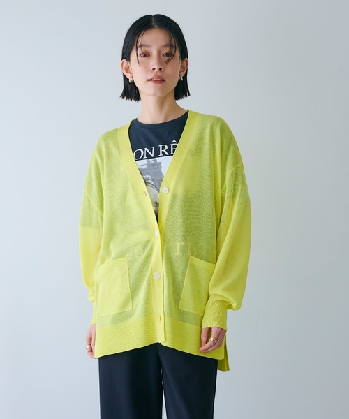 CROSS FUNCTION（クロスファンクション）の「《洗える》サマナチュラオーバーサイズシアーVネックニットカーディガン【CF/クロスファンクション】（カーディガン/ボレロ・レディース・ライトピンク/オフホワイト/ミント/ライトグレー/ブラック/ベージュ/イエロー/ブルー・L/M/LL）」の7枚目の写真