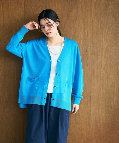 CROSS FUNCTION（クロスファンクション）の「《洗える》サマナチュラオーバーサイズシアーVネックニットカーディガン【CF/クロスファンクション】（カーディガン/ボレロ・レディース・ライトピンク/オフホワイト/ミント/ライトグレー/ブラック/ベージュ/イエロー/ブルー・L/M/LL）」の6枚目の写真