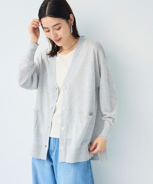 洗える》サマナチュラオーバーサイズシアーVネックニットカーディガン